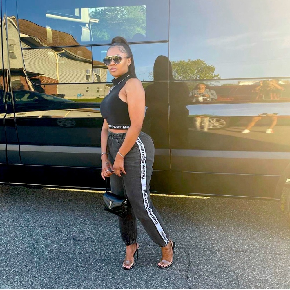 Alexander Wang Denim x Track pants and Alexander Wang Crop Vevet Top